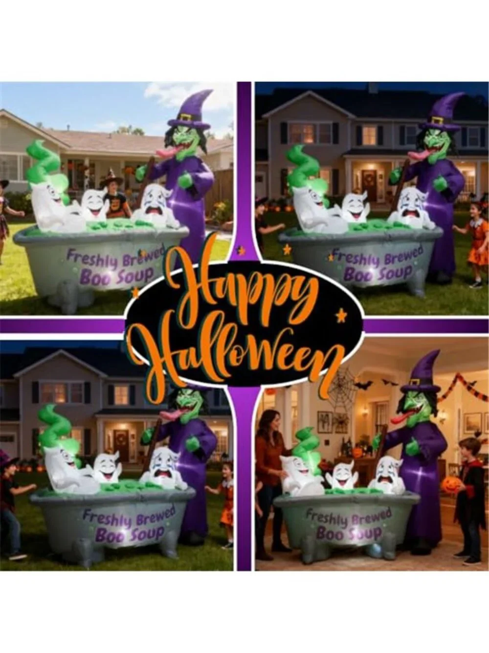 6FT Halloween Inflatable Witch Cauldron & 3 Ghosts